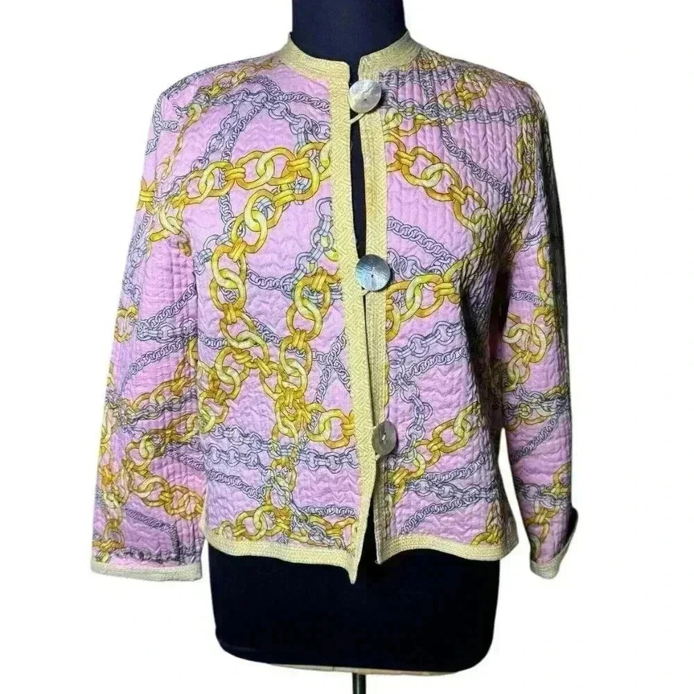Woman's PATTY KIM PINK/GOLD/YELLOW Quilted Reversible Size XL Jacket